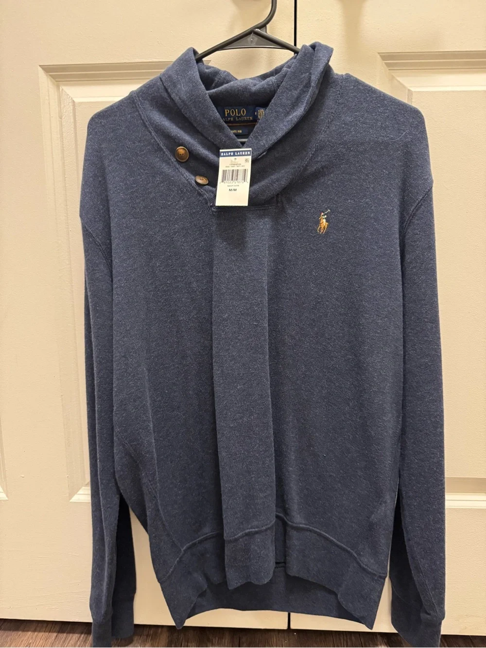 Polo by Ralph Lauren Navy Shawl-Collar Pullover with Button Detail